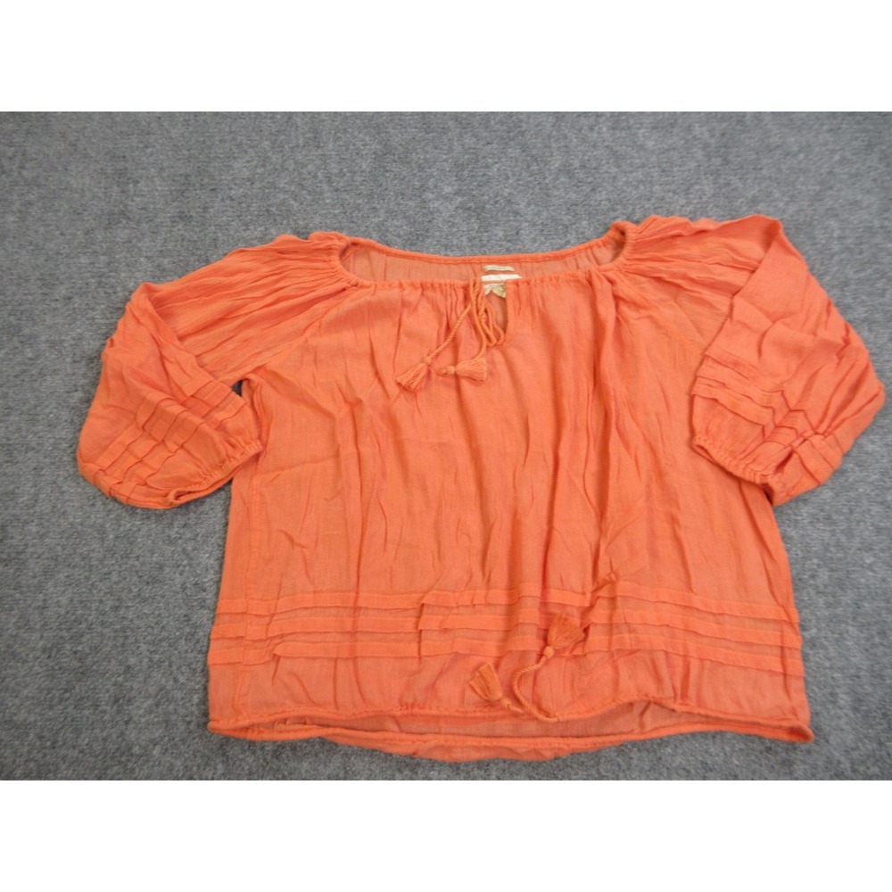 Denim & Supply Ralph Lauren Shirt Womens Small Orange RL Boho Peasant Tassel